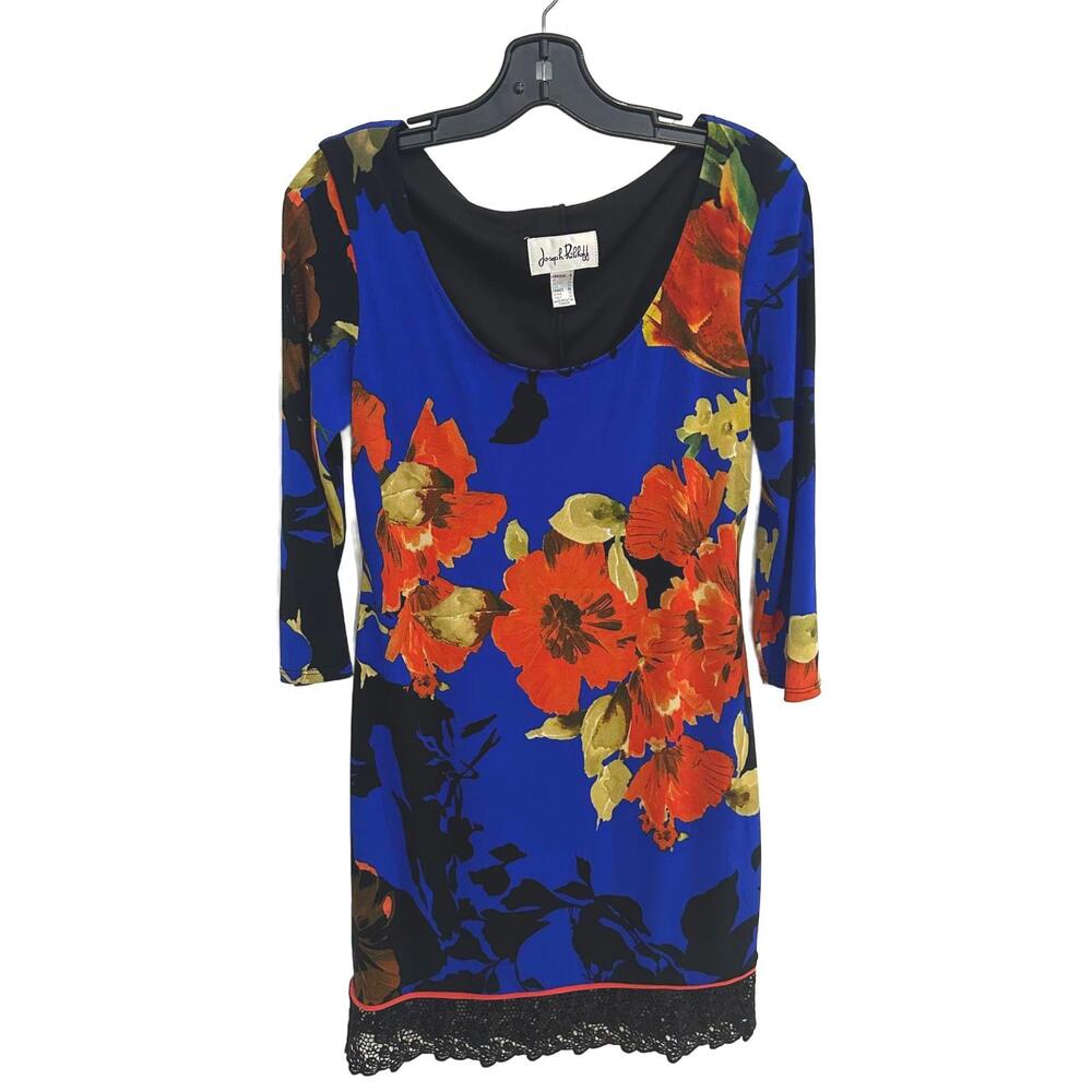 Joseph Ribkoff Floral 3/4 Sleeves Sheath Knee Length Dress with Lace Trim - 6 - Picture 1 of 8